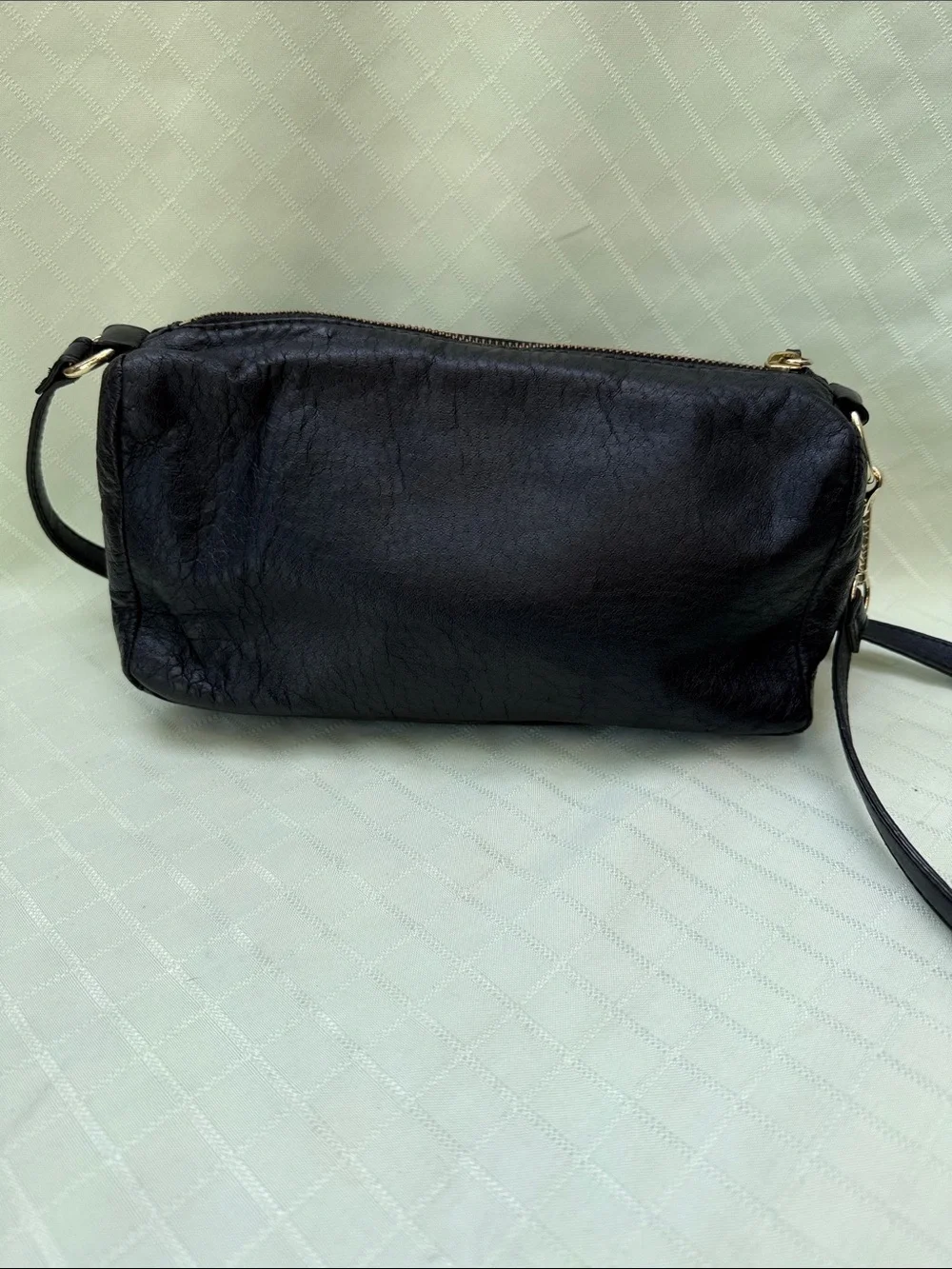 Vintage Elliott Lucca Black Woven Leather Crossbody Bag with Gold Accent